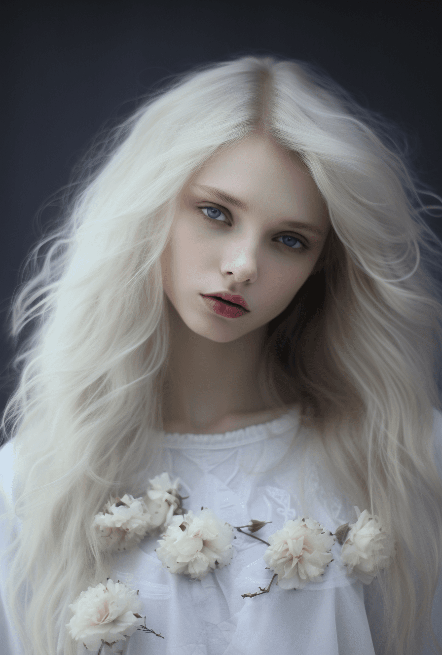AI generated: lylo, in the style of delicate flowers, regional gothic, distinctive noses, delicate markings, cotta...