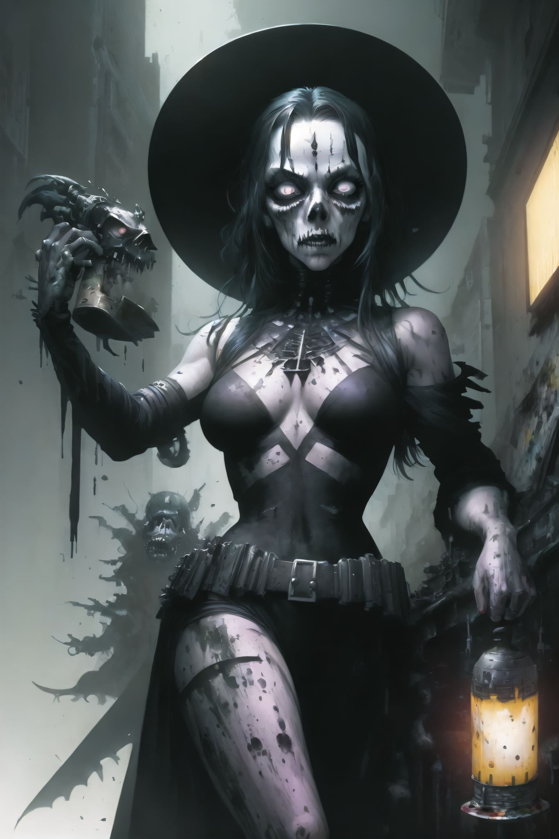 AI generated: (Universal Painting:1.3) of (Graphic novel:1.3),(Grim:1.3) full shot photo of zombie,(by Artist Step...