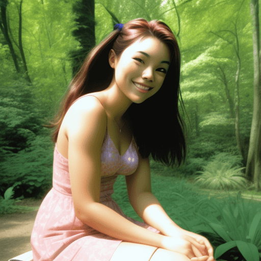 AI generated: Kodak disposable camera photo of a beautiful female, smiling suggestively, sitting in an nature --q ...
