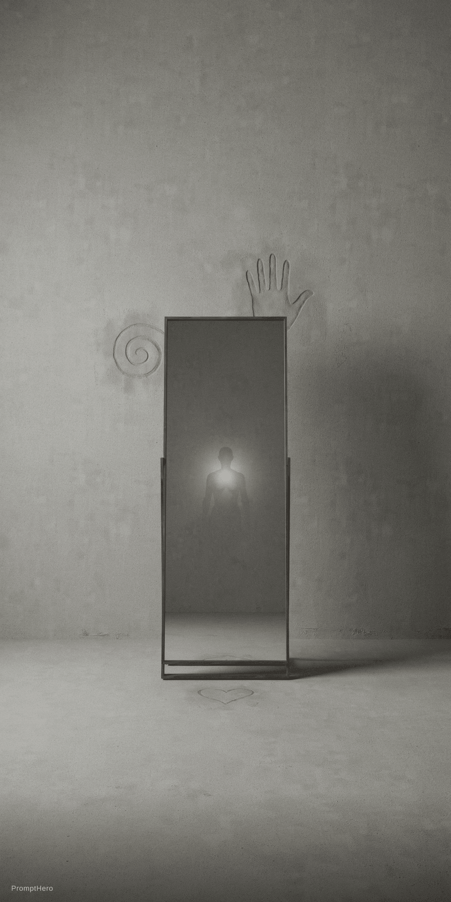 AI generated: A quiet room, no windows, no doors. In the center, a mirror – not old, not new. The reflection is no...