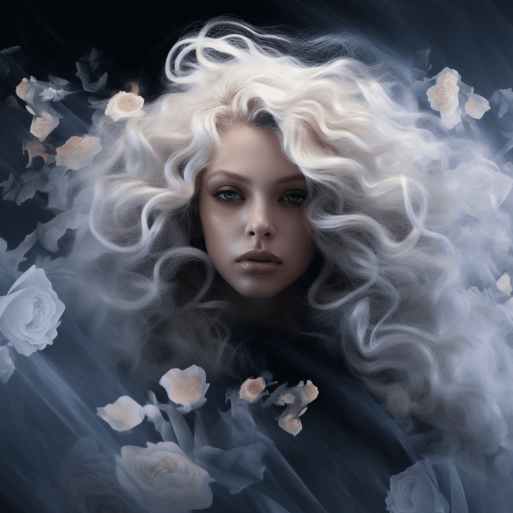 AI generated: A portrait of a woman floating in a dark void, eyes closed painterly style, masterpiece dark colors ...