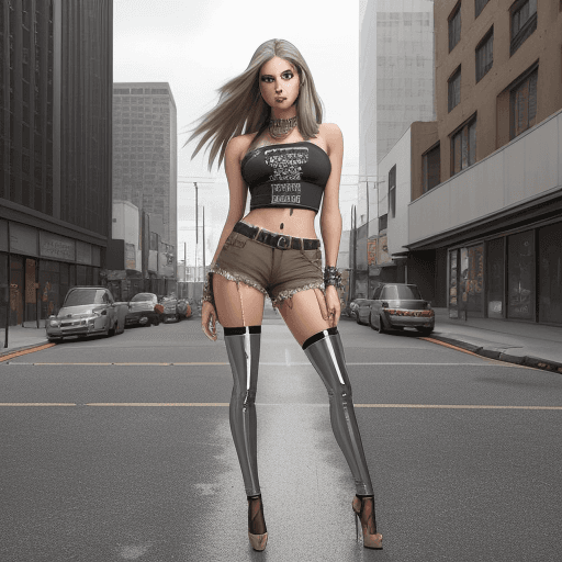 AI generated: leeana davis shorts and thigh-high heels outfits for fall, in the style of photorealistic urban scen...