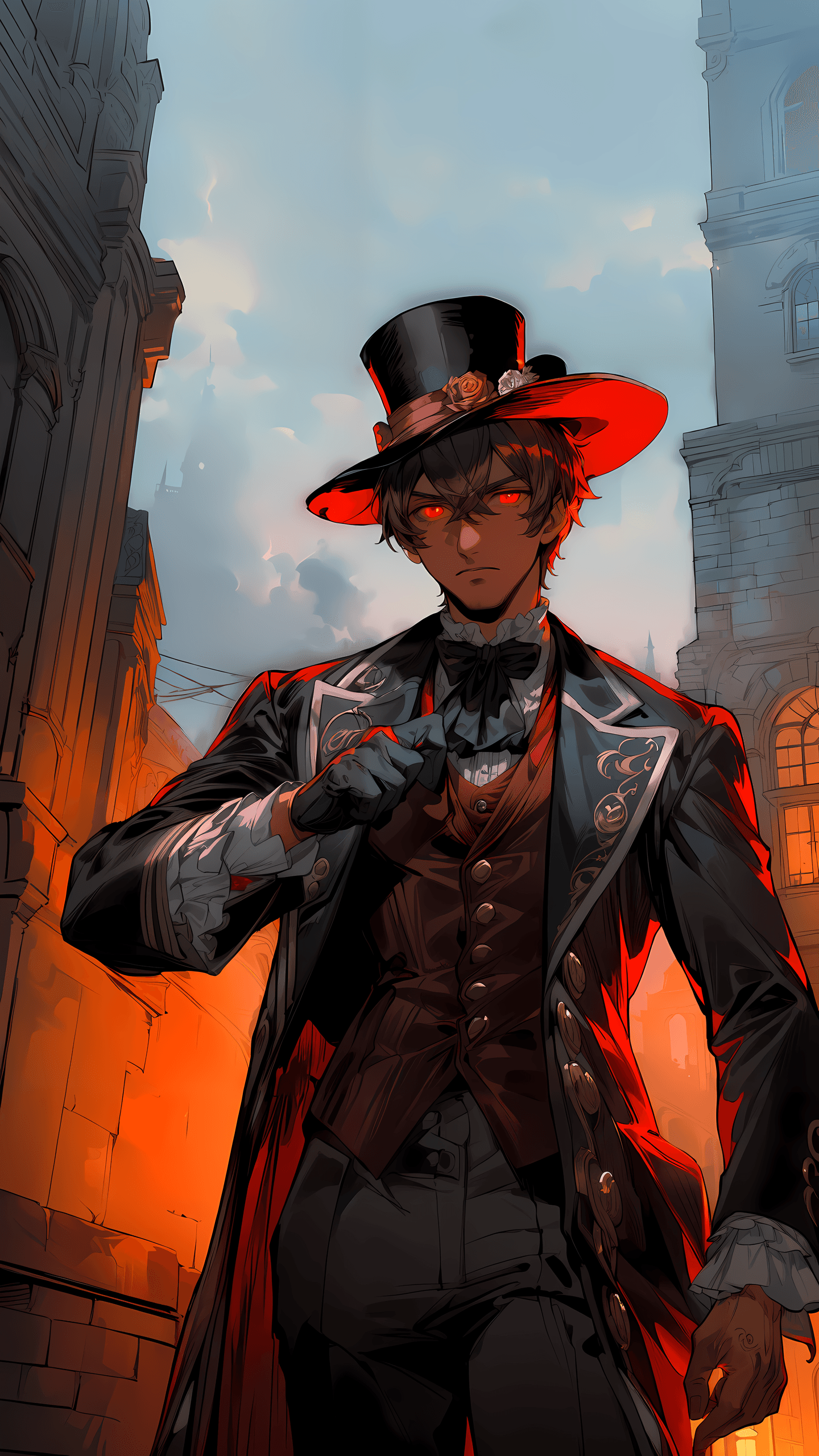 AI generated: (masterpiece of the highest quality:1.2), (ultra detailed), 1man, detailed face, glowing red eyes, b...