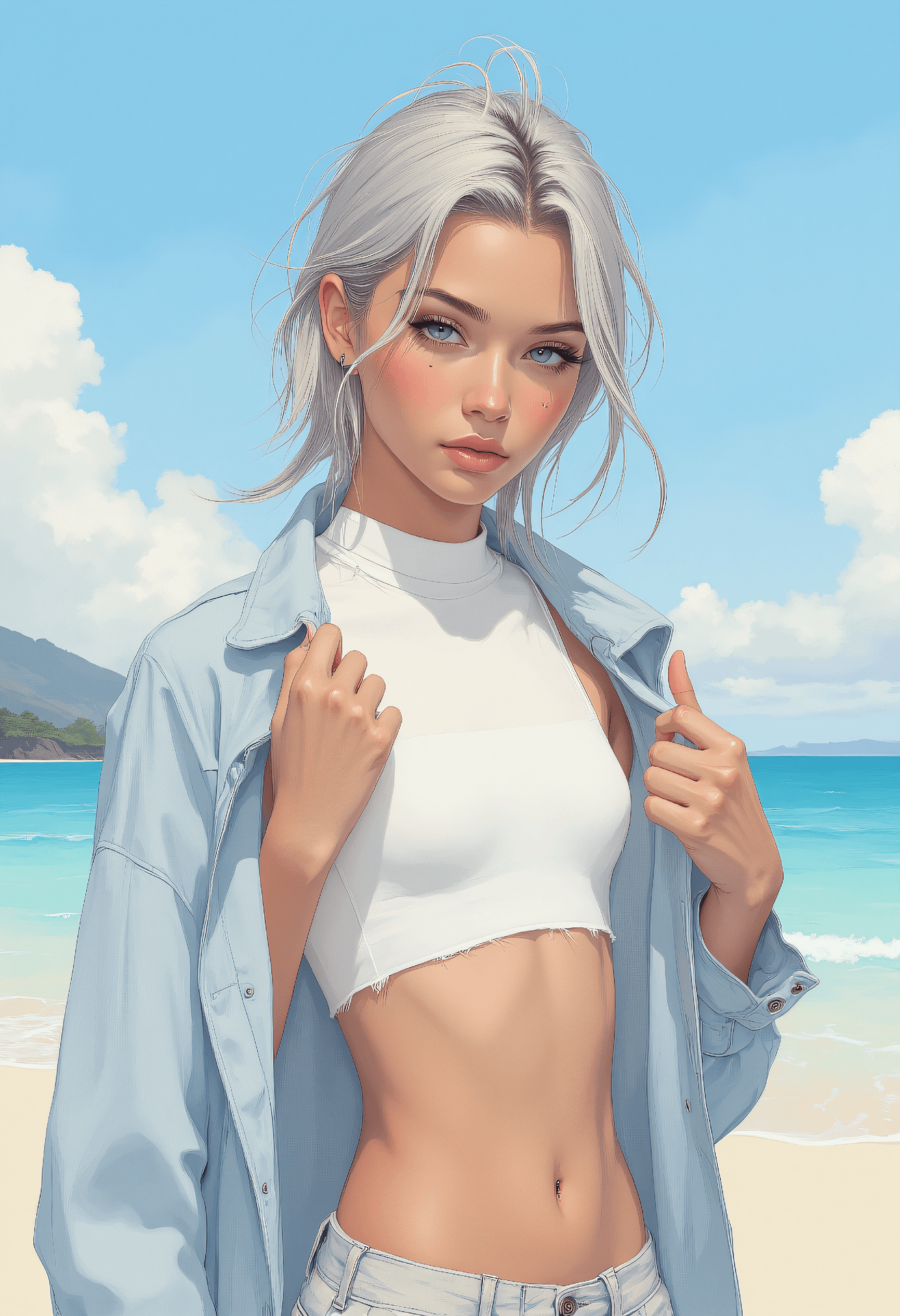 AI generated: digital painting, semi-realistic anime-influenced style, soft brush strokes, clean lineless art, eth...