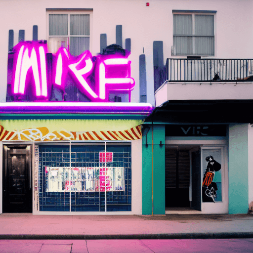 AI generated: A cinematic photo of a stylish storefront for "MIRAVEO", featuring a prominent black basketball with...