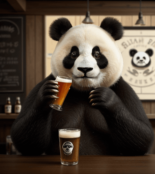 AI generated: very beautiful portrait of an extremely cute and adorable giant panda who is on holiday and is drink...