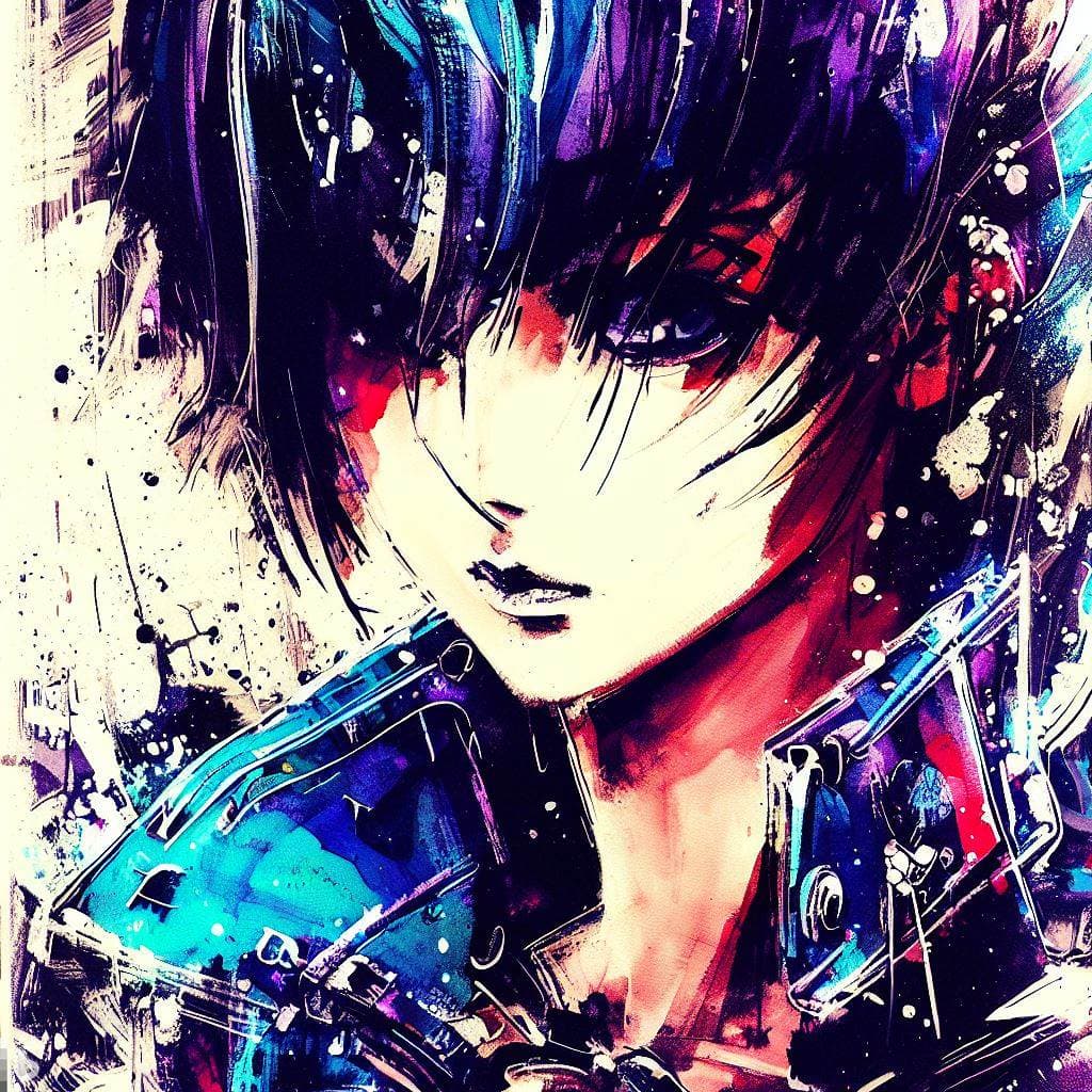 AI generated: anime artwork, A photo of a punk-inspired, edgy-looking young woman with a slender frame, anime styl...