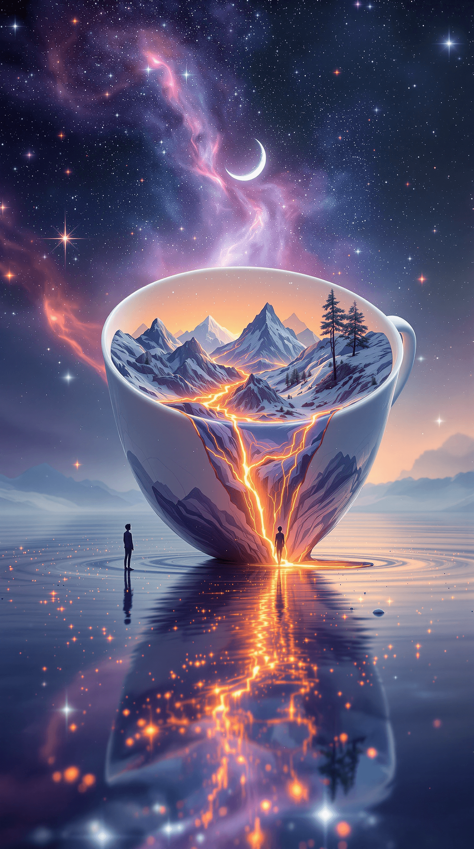 AI generated: A **surreal, highly detailed concept artwork** of a **miniature mountain landscape contained within ...