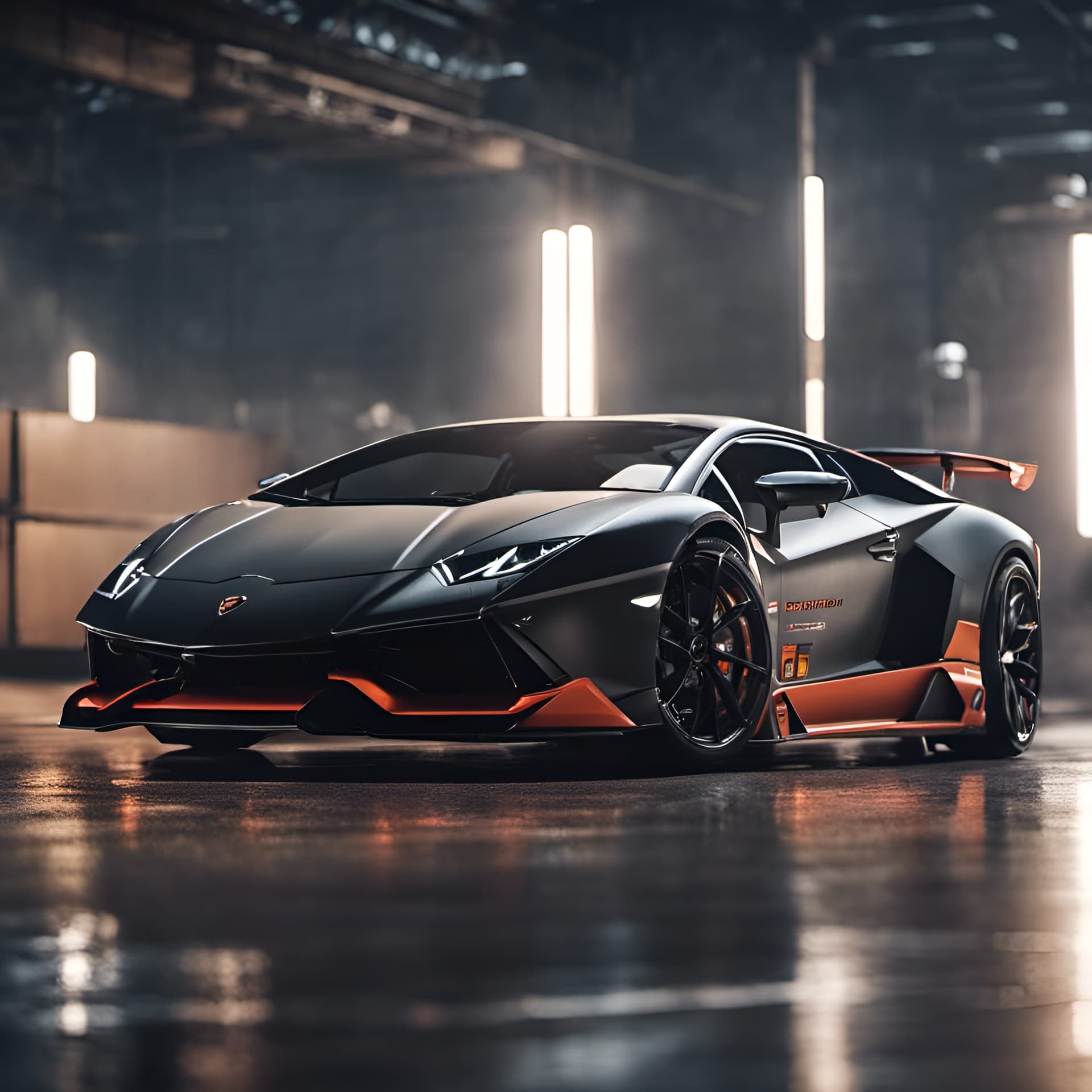 AI generated: a Lamborghini sports, (detailed stunning environment), cinematic, cover art, (low front angle), full...