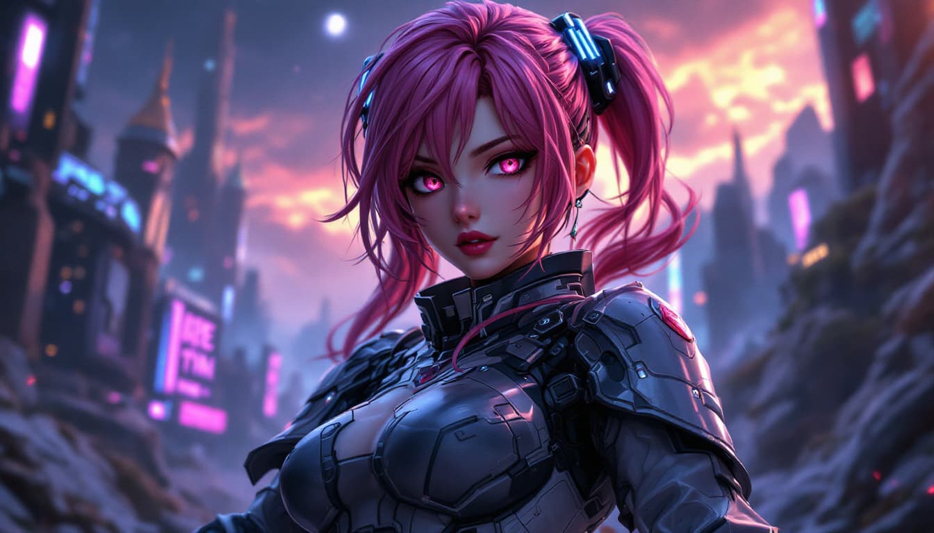 AI generated: sturdy anime girl, futuristic period 
