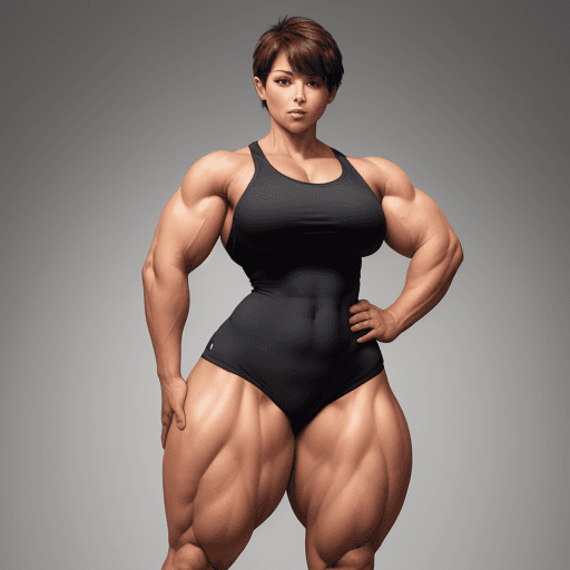 AI generated: big thick legs, oily, strong huge latissimus, muscle girl, short hair, wide hips, strong shoulders