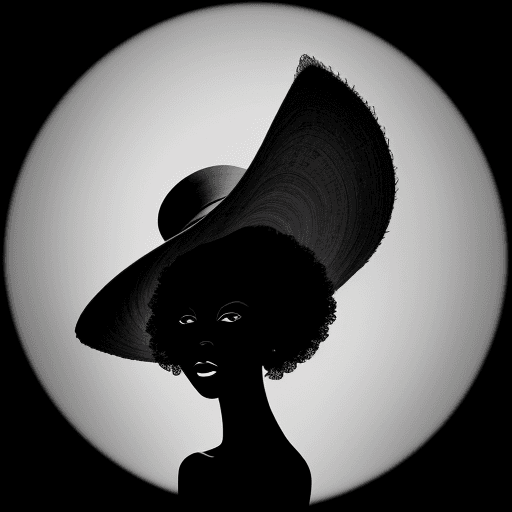 AI generated: an african american woman in a black dress is wearing a big hat to the right, in the style of clever...
