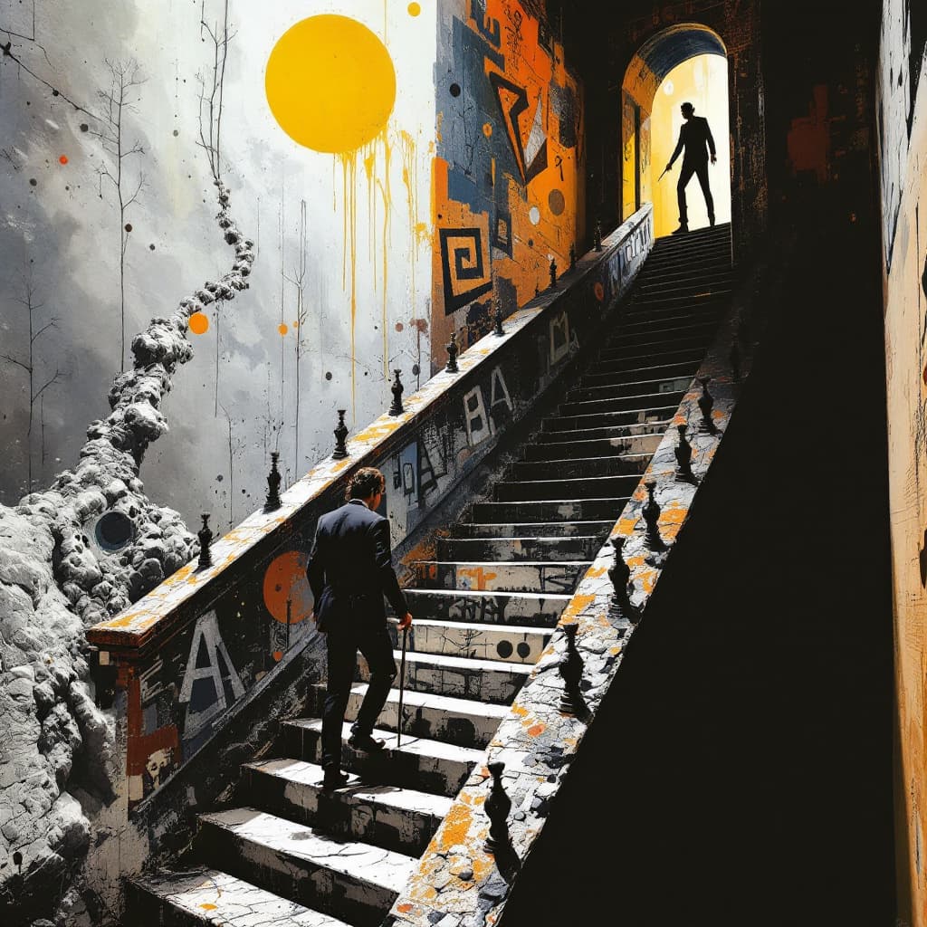 AI generated: Salvador Dalí walking Escher's staircase. 