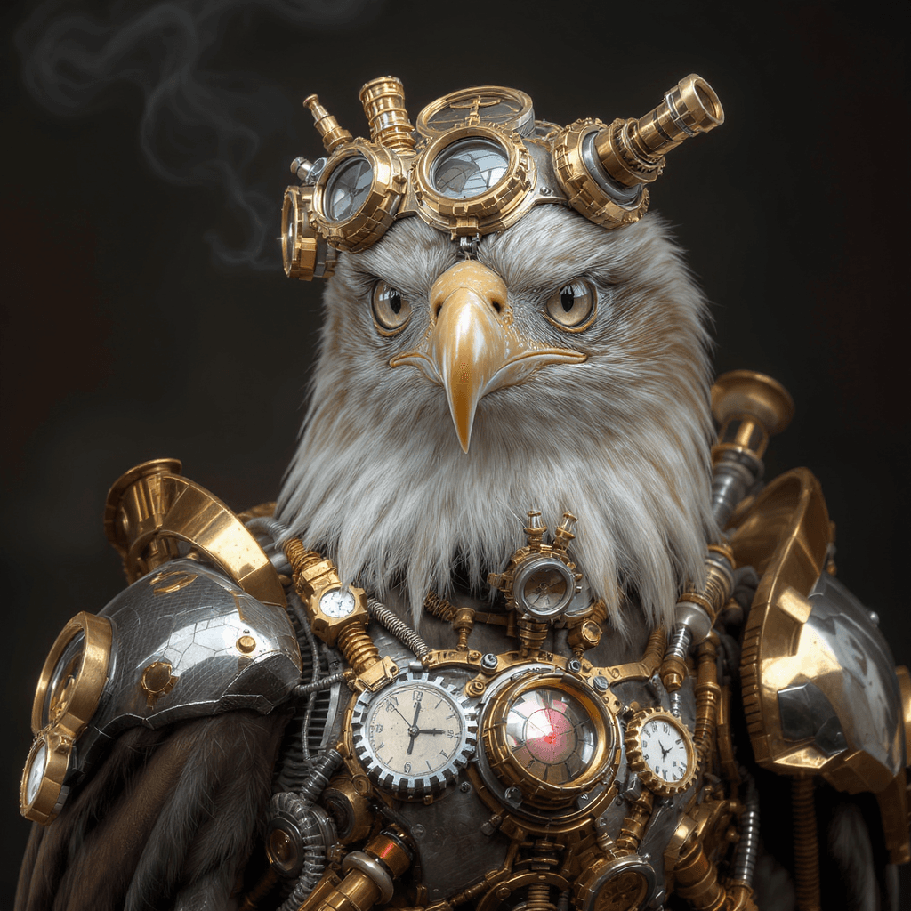 AI generated: A hyperrealistic and photorealistic steampunk themed eagle