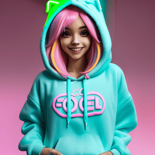 AI generated: Girl, solo, egirl wig, pastel hoodie, smile, hood up, neon hair, nose piercing, intricate background...
