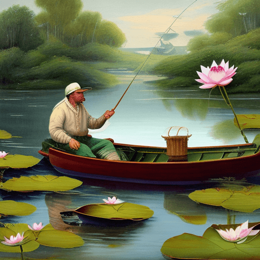 AI generated: a painting of Fisherman fishing in a boat, mayornant style, 1024x1024, canabis flowers, retro 1 9 0 ...