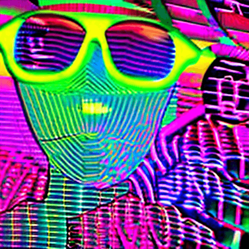 AI generated: a close up of a woman wearing sunglasses and a neon hat, ultraviolet and neon colors, jen bartel, ne...
