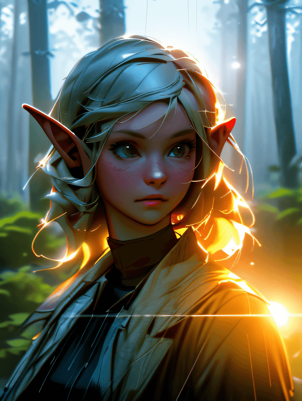 AI generated: Pretty busty elf in a forest wearing only a torn outfit, scared look, mix4,(8k, RAW photo, best qual...