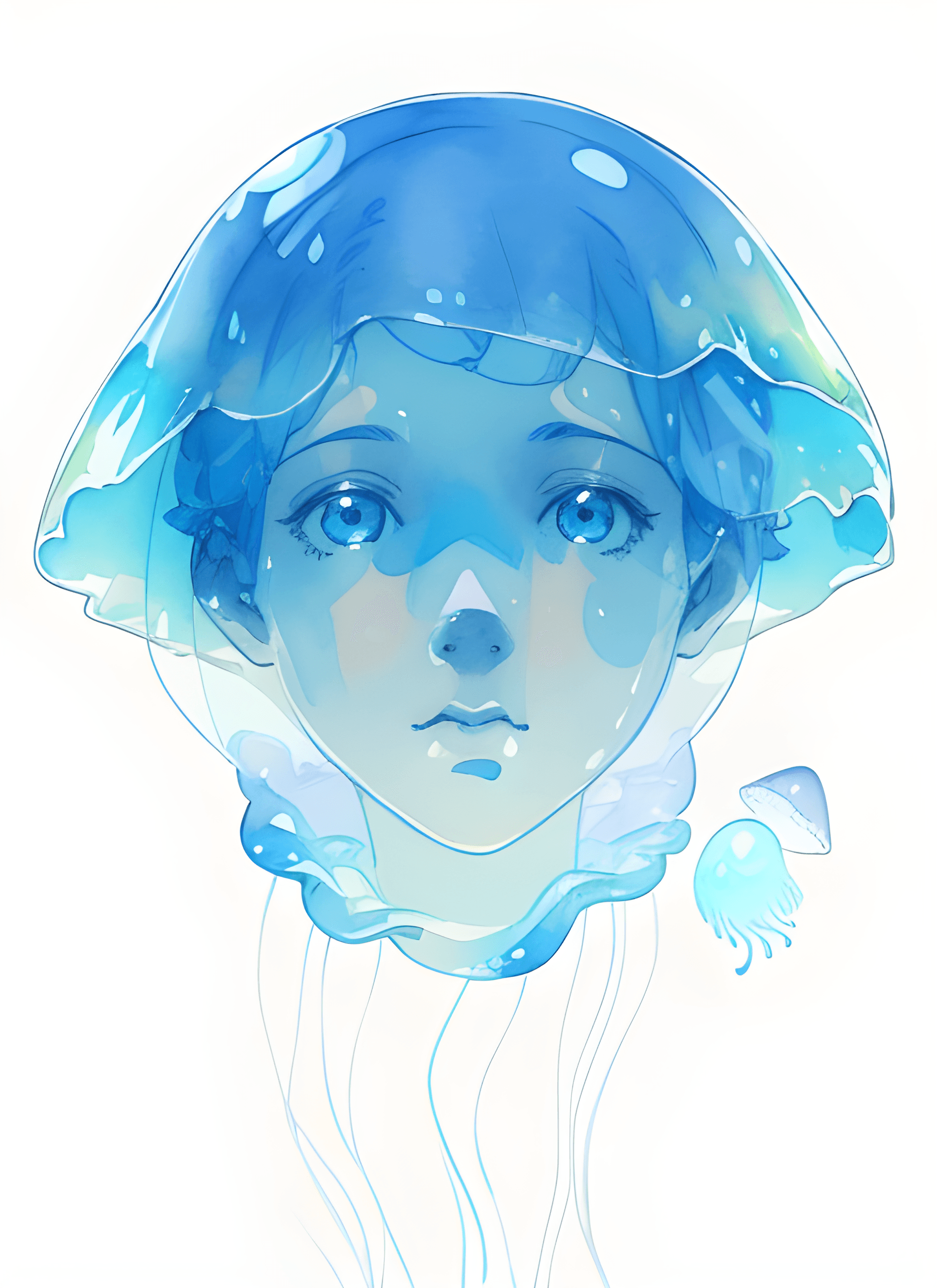 AI generated: a drawing of a woman with blue hair, a watercolor painting, by Hannah Frank, tumblr contest winner, ...