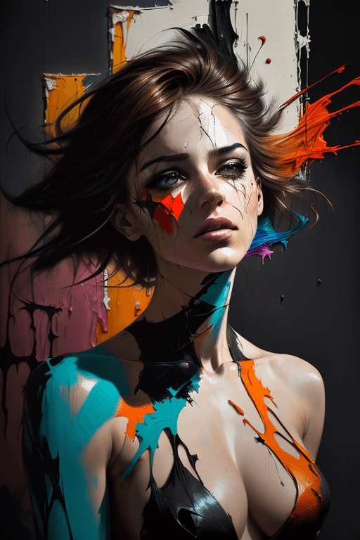 AI generated: a textured abstract painting on the canvas of a woman in colorful tones, in the style of martin ansi...