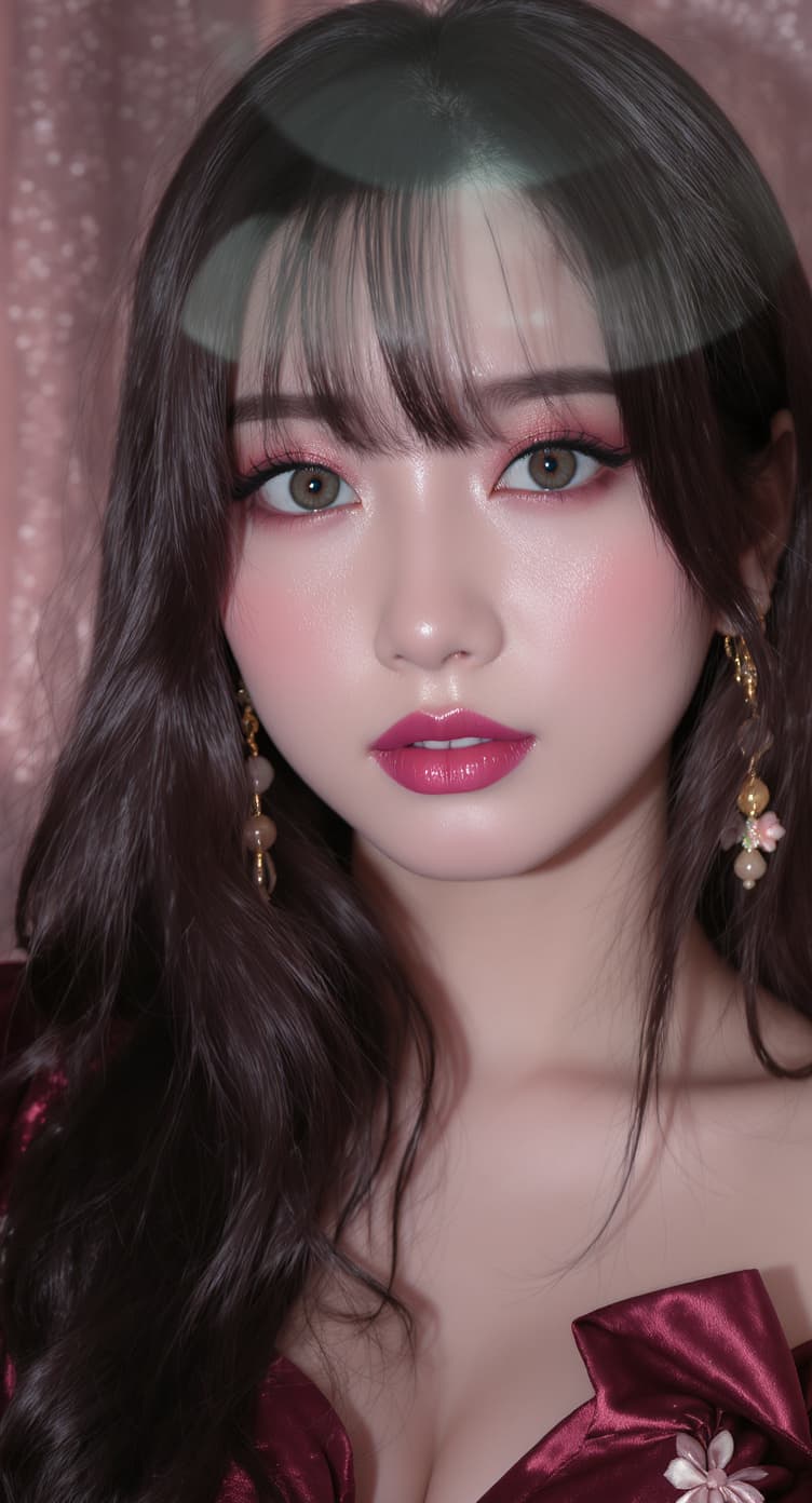 AI generated: A close-up of a 25-year-old Japanese girl singer idol makeup. Photography: "Captured with a 50mm len...