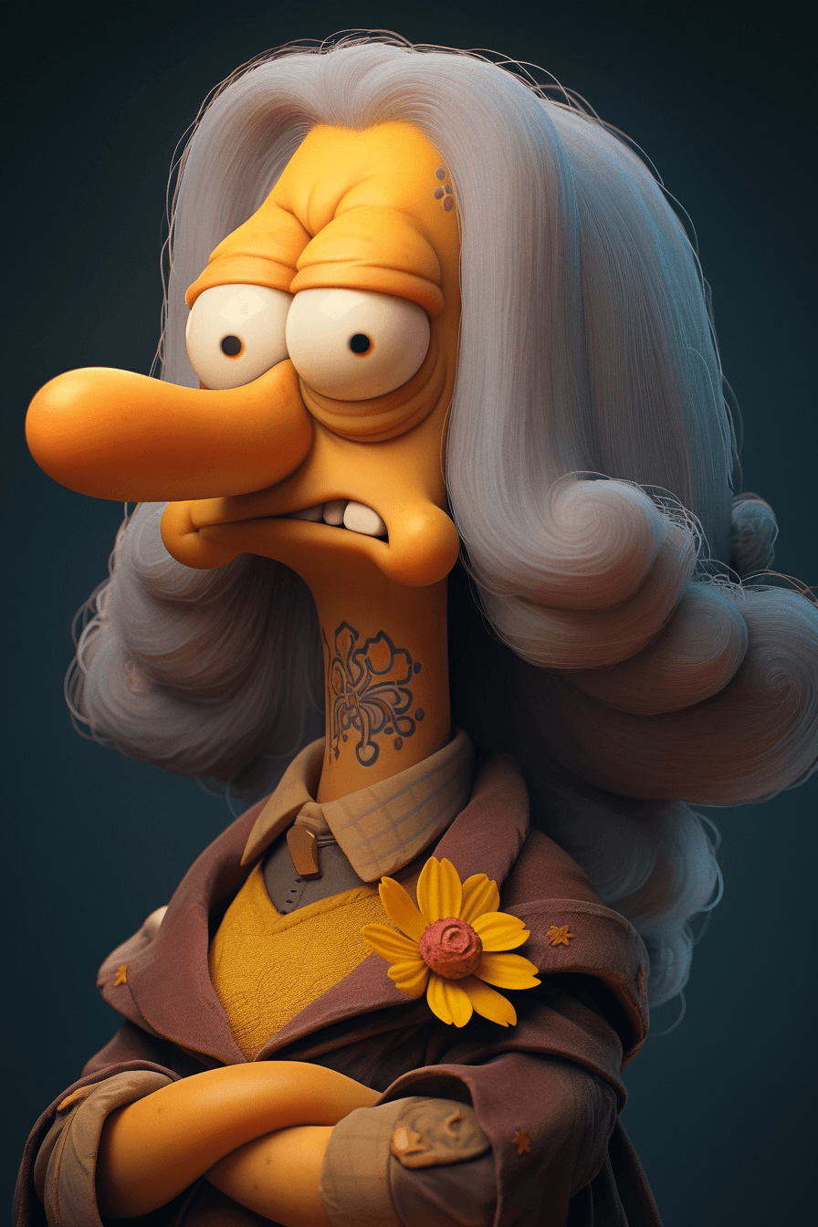 AI generated: famous painting by da Vinci "Monalisa" as a Simpsons style character with yellow skin, sharp focus, ...