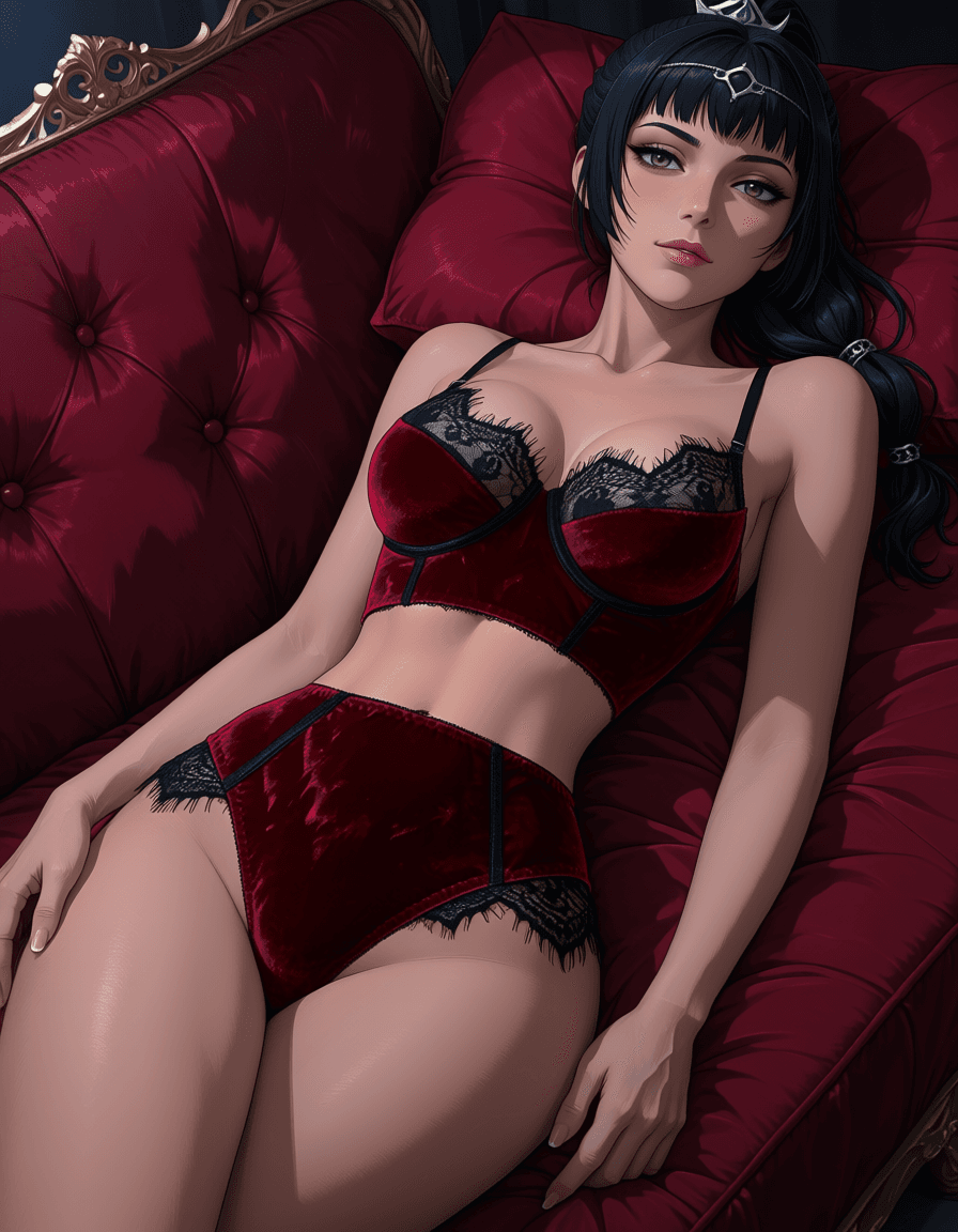 Velvet Bustier & Panties Lace Trim Set - Image 2