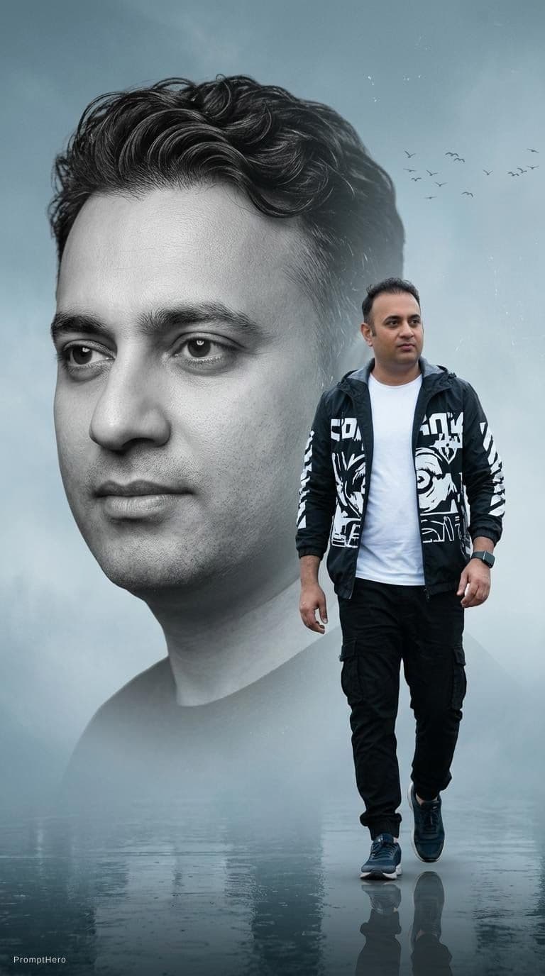 AI generated: Generate an utra-realistic cinematic poster of the uploaded handsome man with stylish wavy and well ...