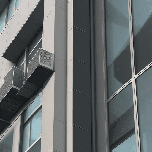 AI generated: 
Smart sensors for structural health monitoring being used in a building