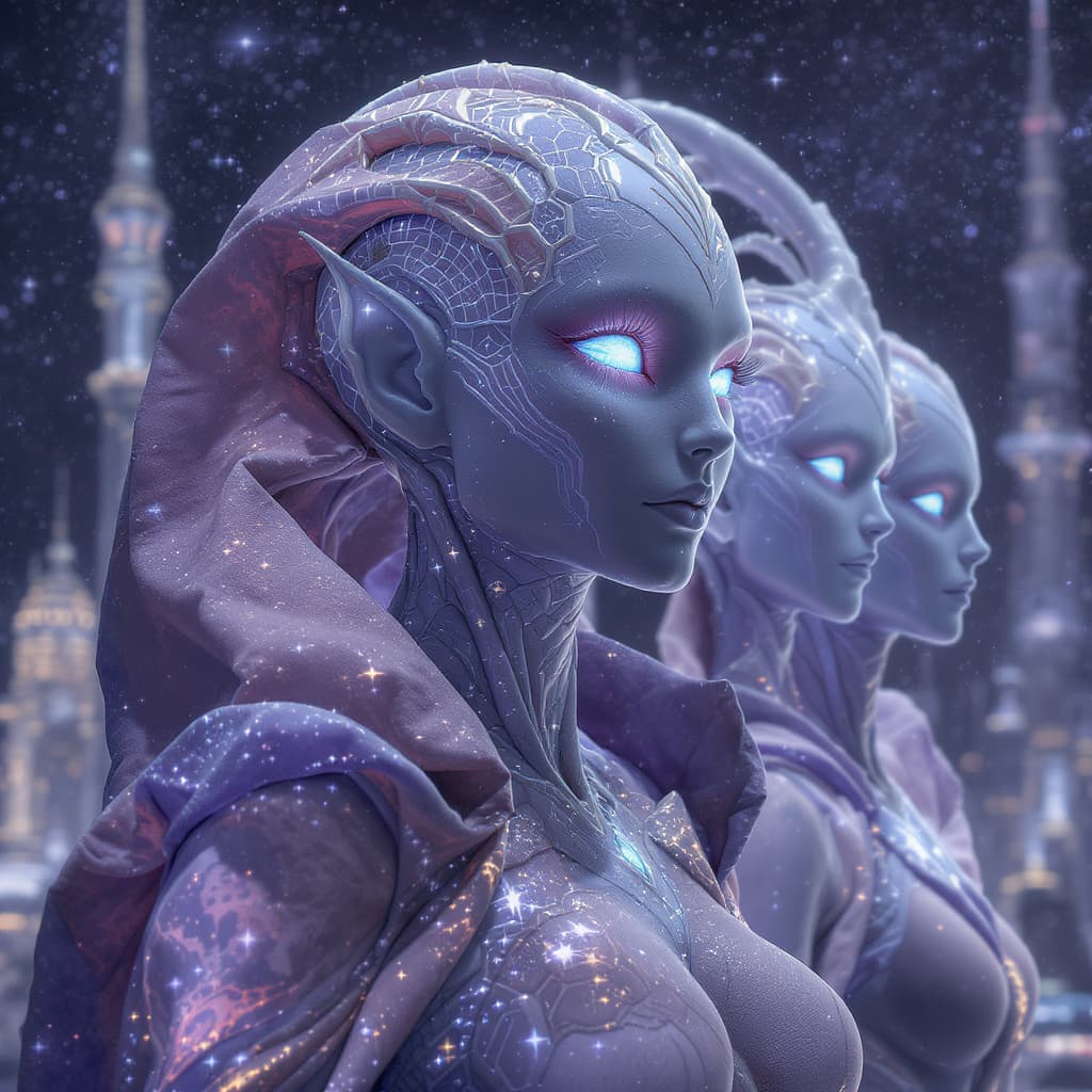AI generated: Create a unique, flesh, organic, human or human-like species, Male, Female, and family. Otherworldly...