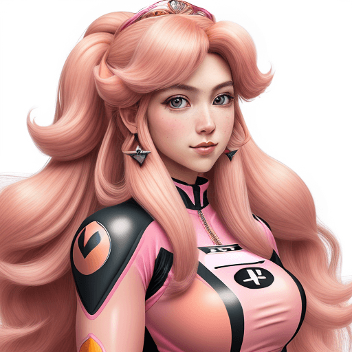 AI generated: Portrait of Princess Peach, long hair, highly detailed face,  attractive, pink, moto gear, tight, fu...