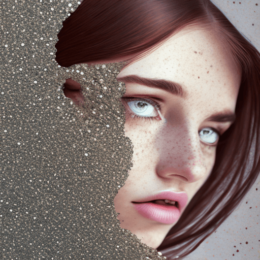 AI generated: a woman with freckled skin is photographing her face, in the style of dmitry kustanovich, delicate m...