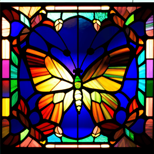 AI generated: butterfly, stained glass tiffany, minimalism, ukrainian folklore, simple 