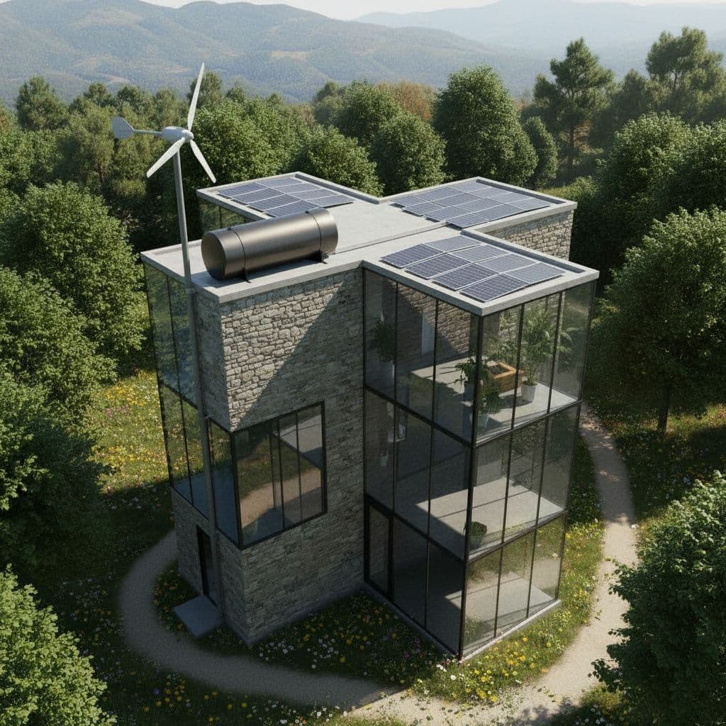 AI generated: Make this building one level, keep this shape. It is spring time.