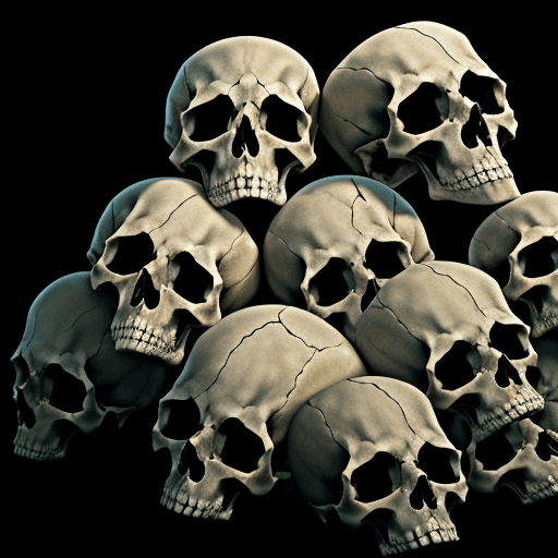 AI generated: pile of skulls bones skeletons. transparent background
