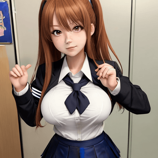 AI generated: anime girl, school uniforme, big breast, skirt