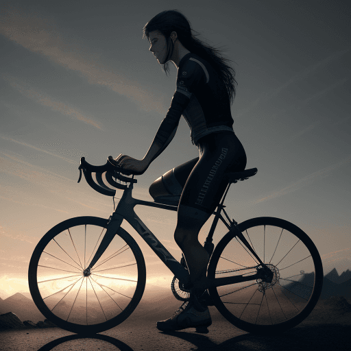AI generated: Photo of a ultra realistic bicycle and rider, dramatic light, pale sunrise, cinematic lighting, batt...