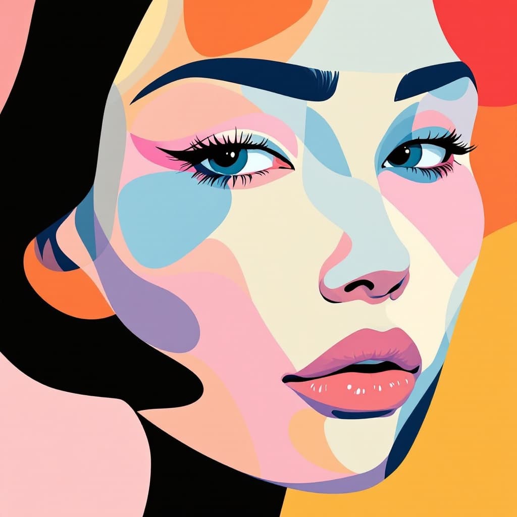 AI generated: illustration, woman, face,simplify, consisting of random colors, pattern, series, original --ar 9:16...
