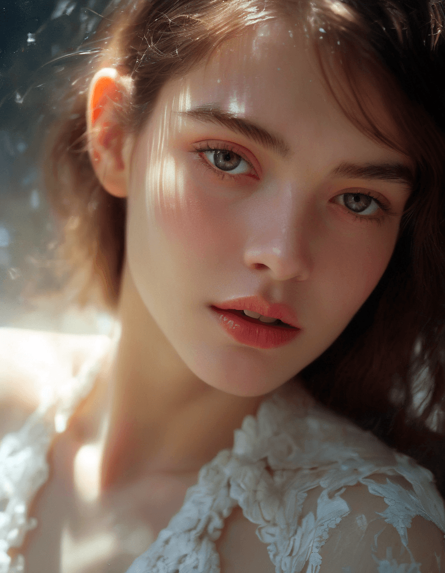 AI generated: best quality, 4k, highres, masterpiece, ultra-detailed, realistic, girl in white lace dress, floatin...