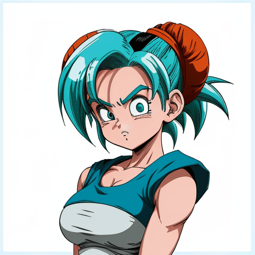 AI generated: A stylized illustration of Bulma from Dragon Ball, inspired by the art of Akira Toriyama, with vibra...