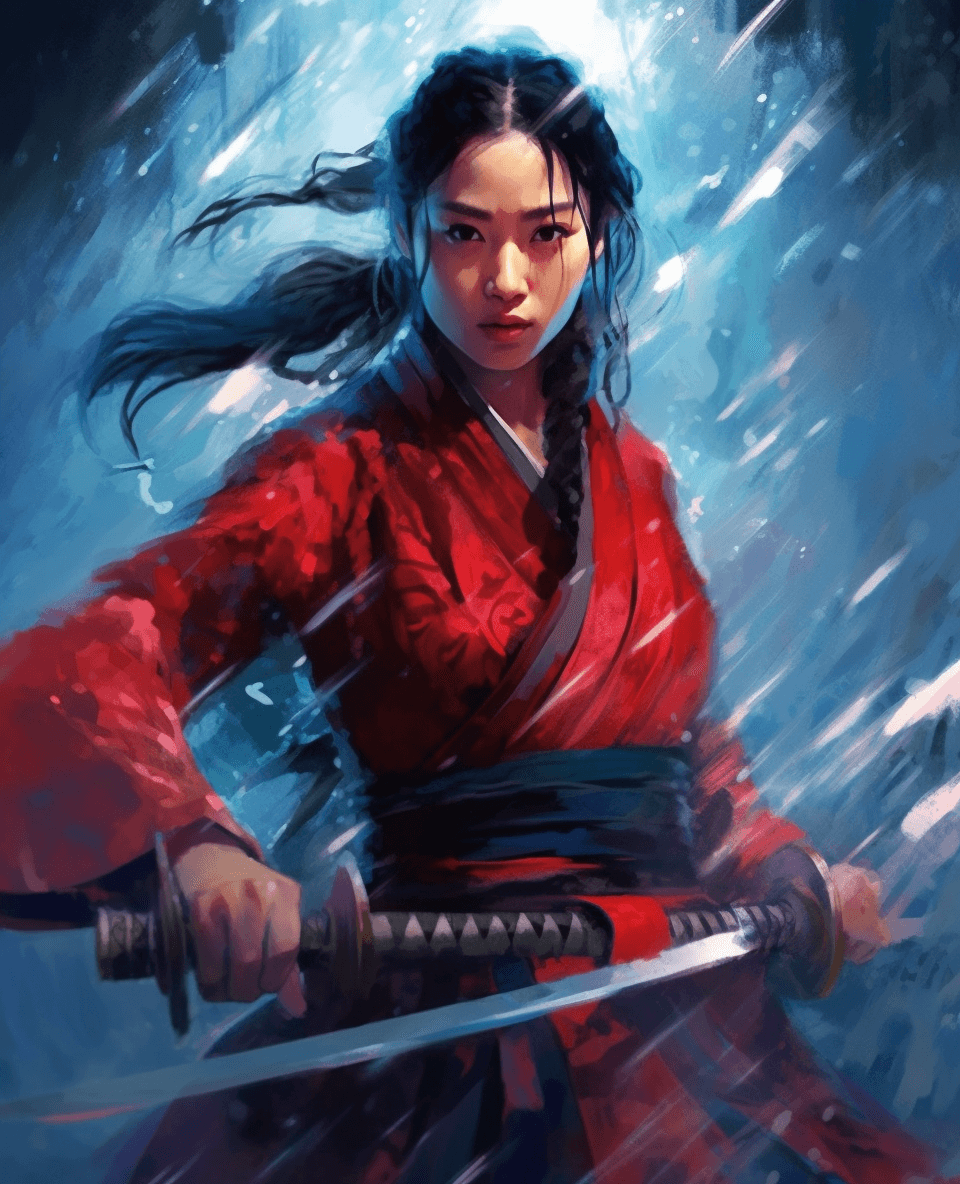 AI generated: a painting of Nak-Su, the beautiful Korean female assassin from Alchemy of Souls, Go Yoon Jung, hold...