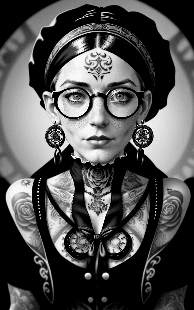 AI generated:  High resolution 4k studio photography detailed black and white portrait photo of an attractive vict...