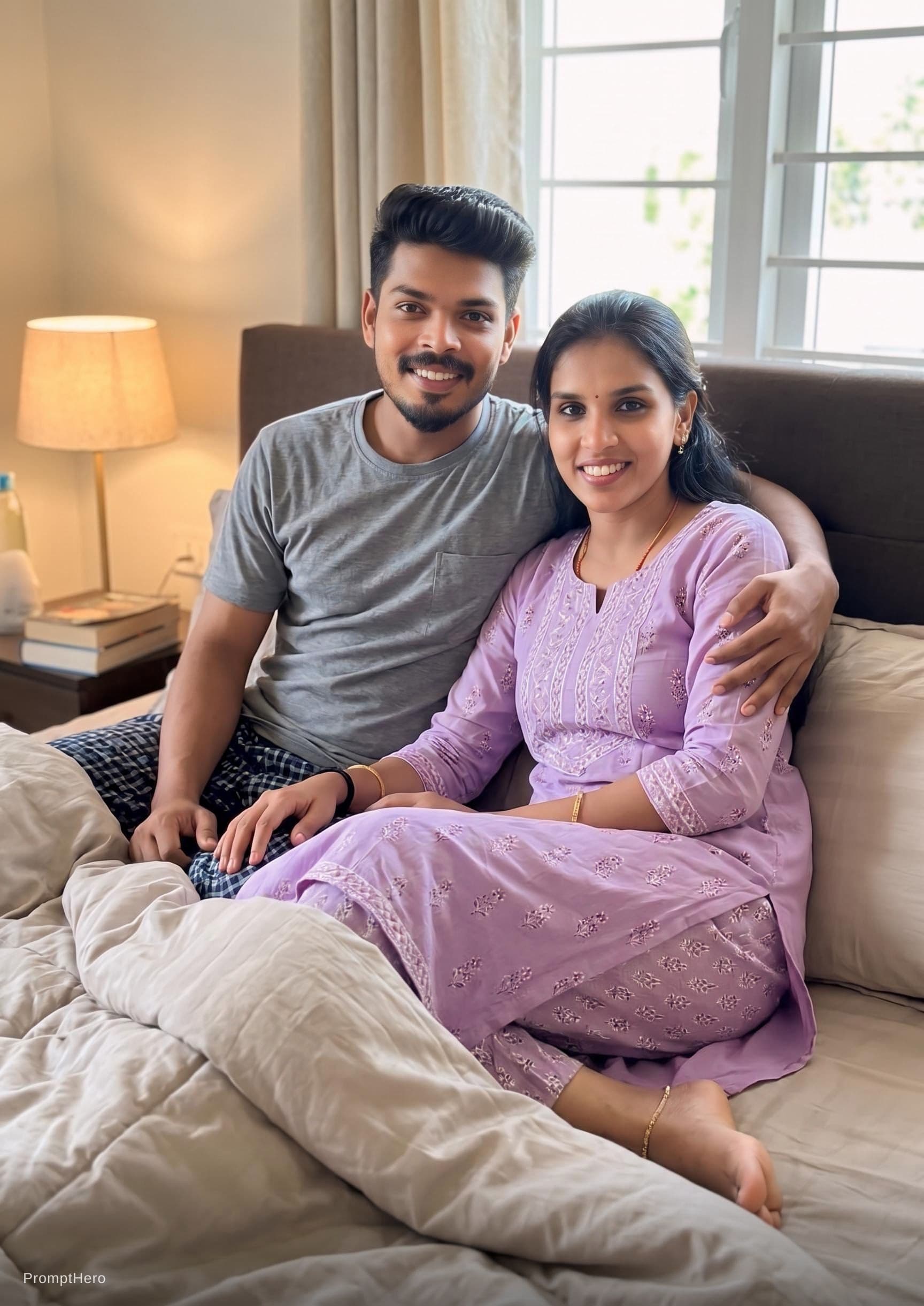 AI generated: Couples in bed change dress