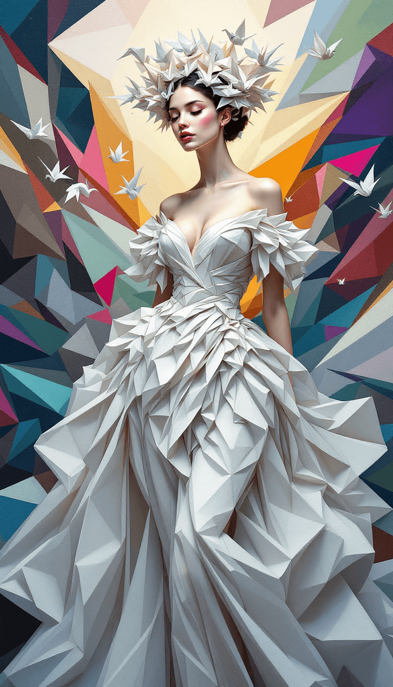 AI generated: A captivating acrylic painting of an abstract female figure adorned in a breathtaking dress, crafted...
