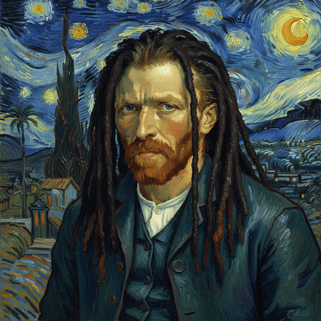 AI generated: [van gogh | Snoop Dogg] of van gogh himself, black dreadlocks