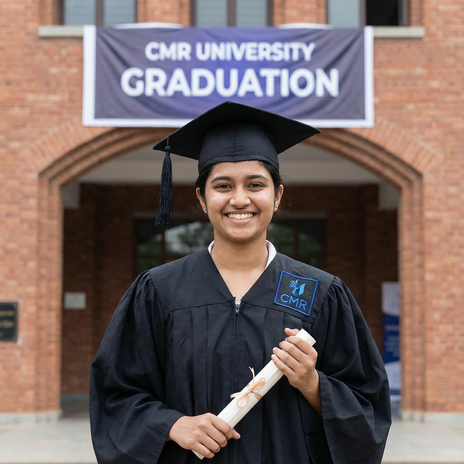 AI generated: Create your graduation image using cmr logo and you should be graduation attire and graduation certi...