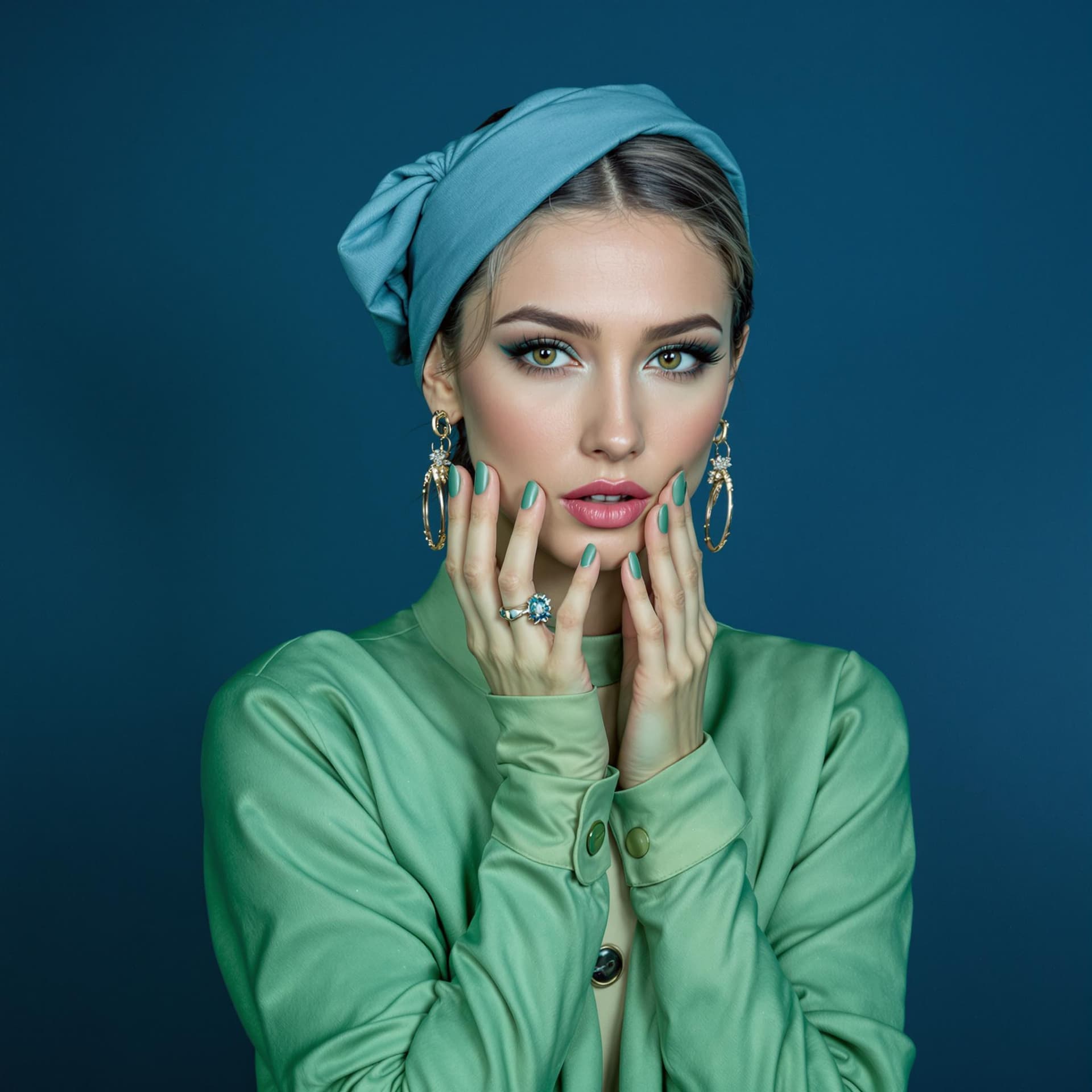 AI generated: full-length photo model girl. Clothes, stylish makeup, manicure, pedicure accessories - from the bra...