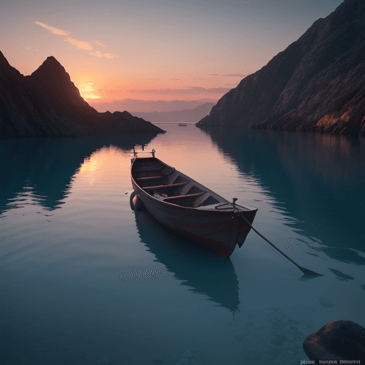AI generated:  a boat sitting in the water during sunset, in the style of greg rutkowski, dream ocean,calm and ser...