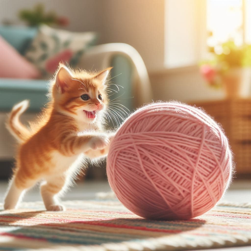 AI generated: kitten playing with a ball of yarn
