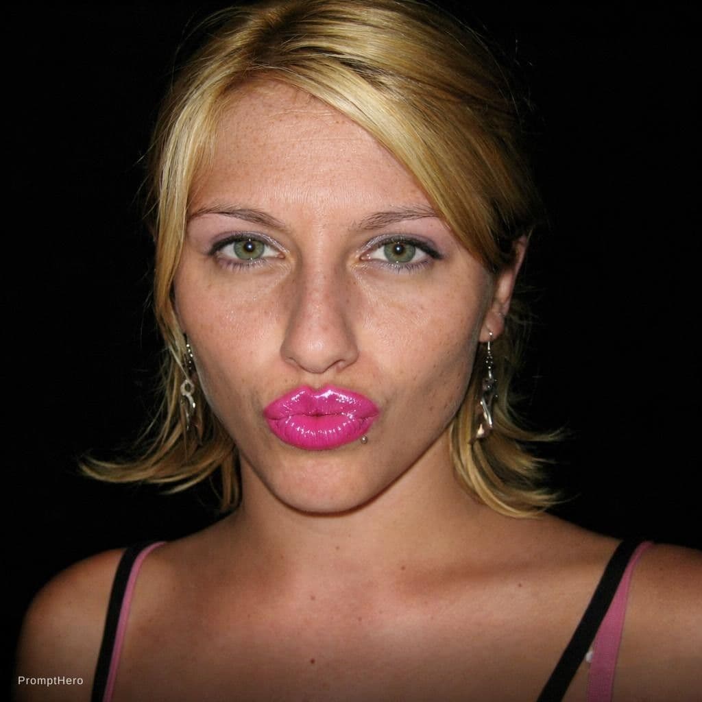 AI generated: pinta sus labios de rosa con glos conservando el fondo negro